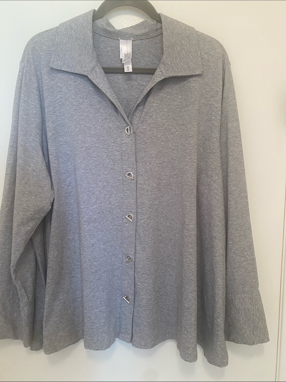 Wynne Layers Heather Gray Long Sleeve Toggle Blouse 2X
